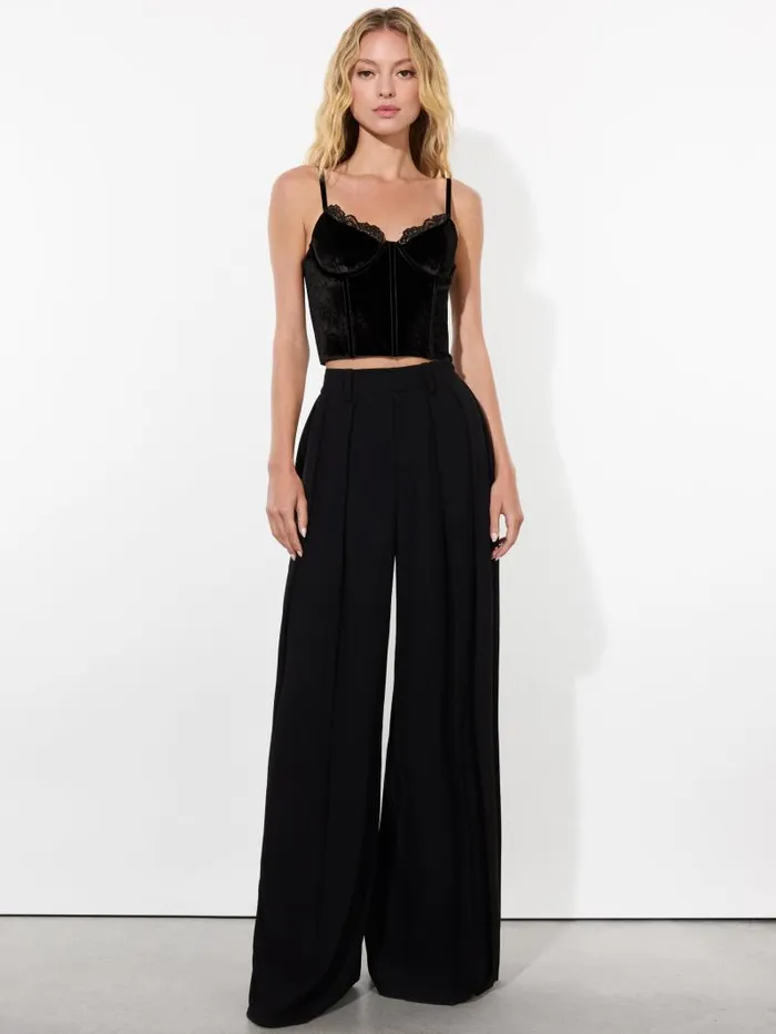 Alice Olivia DENNA VELVET CORSET CROPPED TOP Black Women Tops
