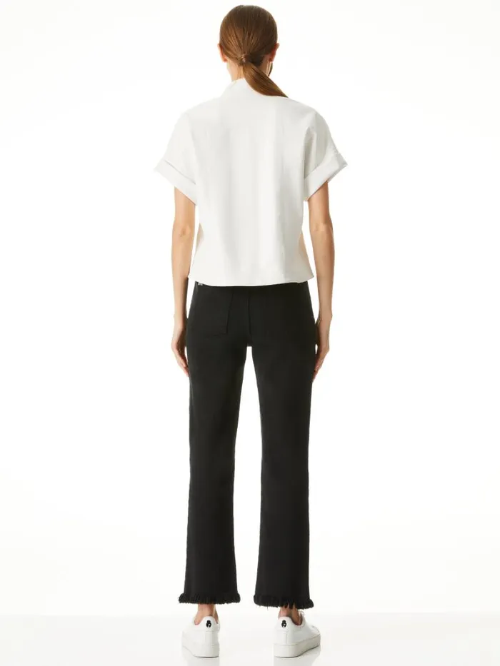 Alice Olivia EDYTH VEGAN LEATHER BUTTON DOWN Black Women Tops