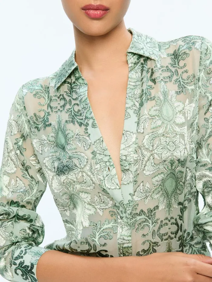 Alice Olivia ELOISE BUTTON DOWN BLOUSE Vanity Pistachio Women Tops