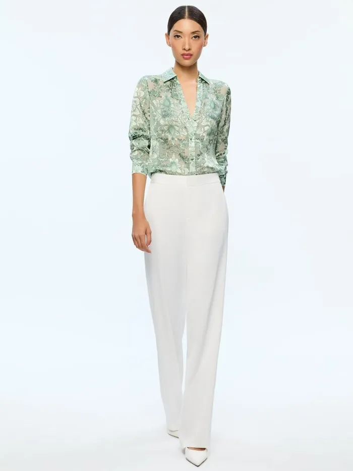 Alice Olivia ELOISE BUTTON DOWN BLOUSE Vanity Pistachio Women Tops