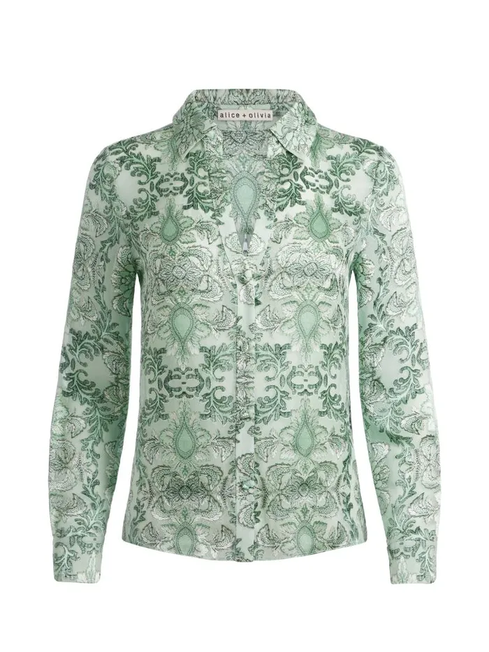 Alice Olivia ELOISE BUTTON DOWN BLOUSE Vanity Pistachio Women Tops