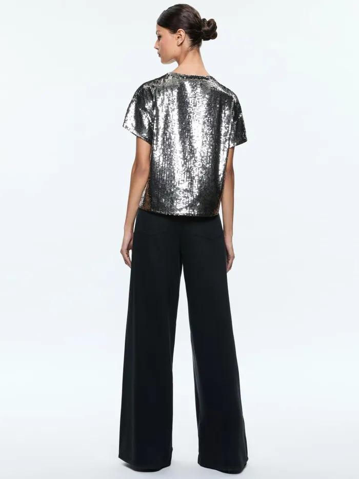 Alice Olivia EVAN SEQUIN OVERSIZED TEE Gunmetal Women Tops