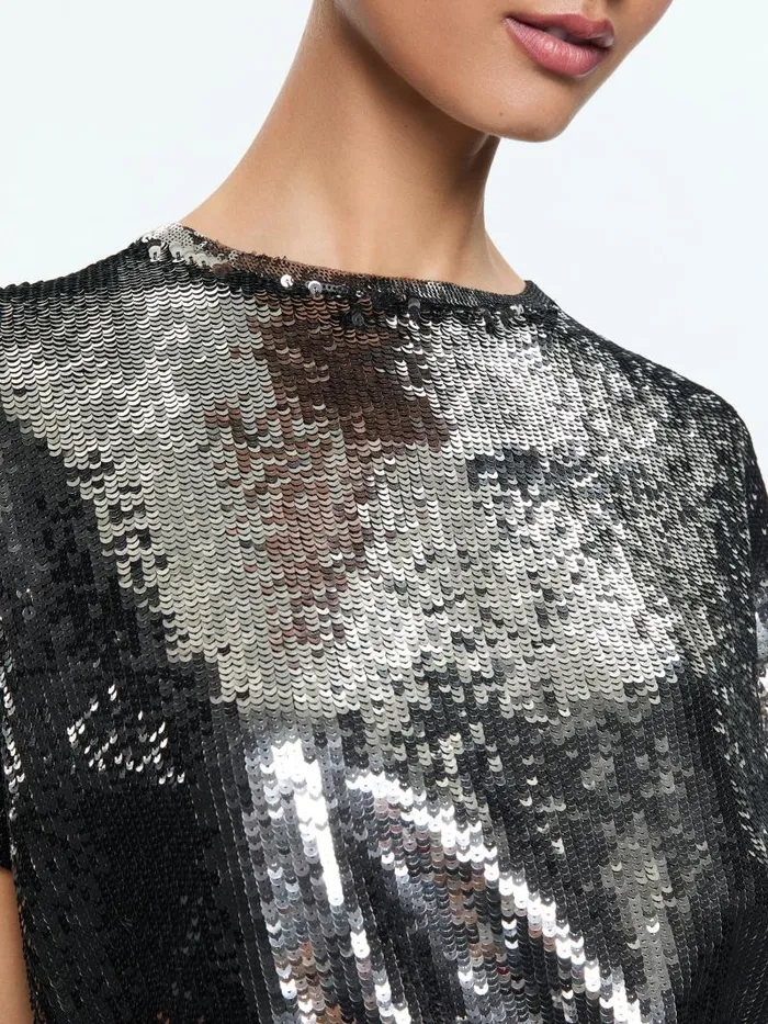 Alice Olivia EVAN SEQUIN OVERSIZED TEE Gunmetal Women Tops