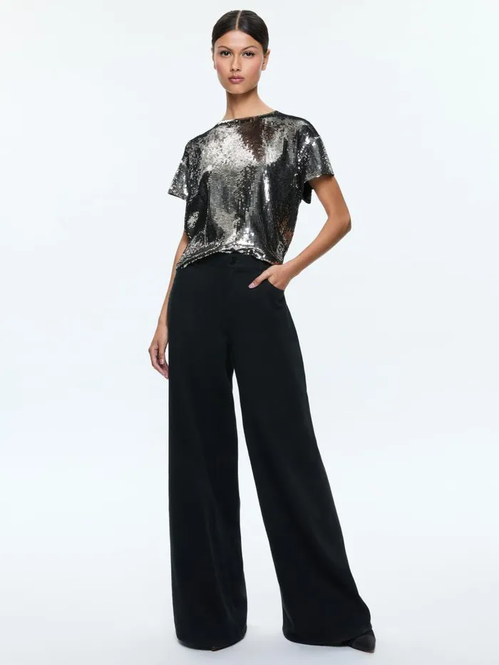 Alice Olivia EVAN SEQUIN OVERSIZED TEE Gunmetal Women Tops