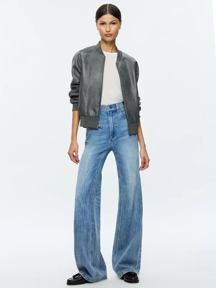 Alice Olivia FELISA LEATHER BOMBER JACKET Black Women Jackets Coats