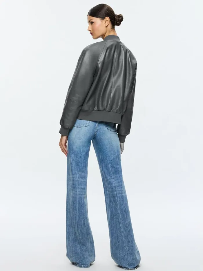 Alice Olivia FELISA LEATHER BOMBER JACKET Black Women Jackets Coats