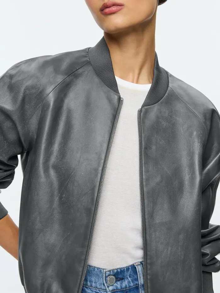Alice Olivia FELISA LEATHER BOMBER JACKET Black Women Jackets Coats