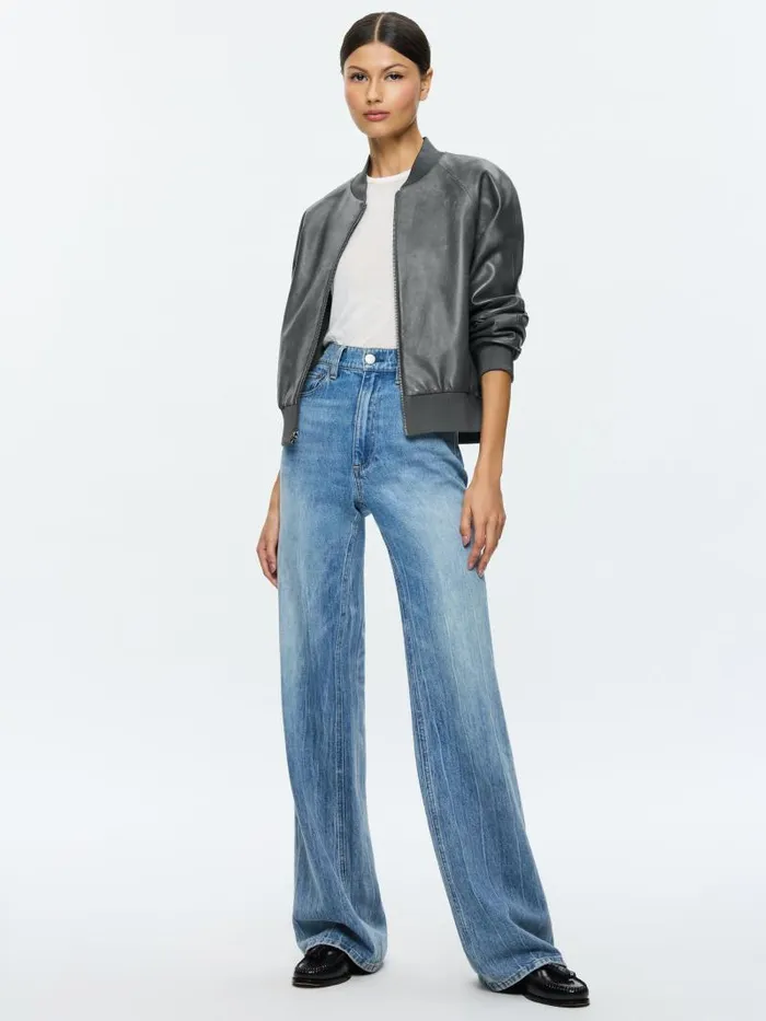 Alice Olivia FELISA LEATHER BOMBER JACKET Black Women Jackets Coats