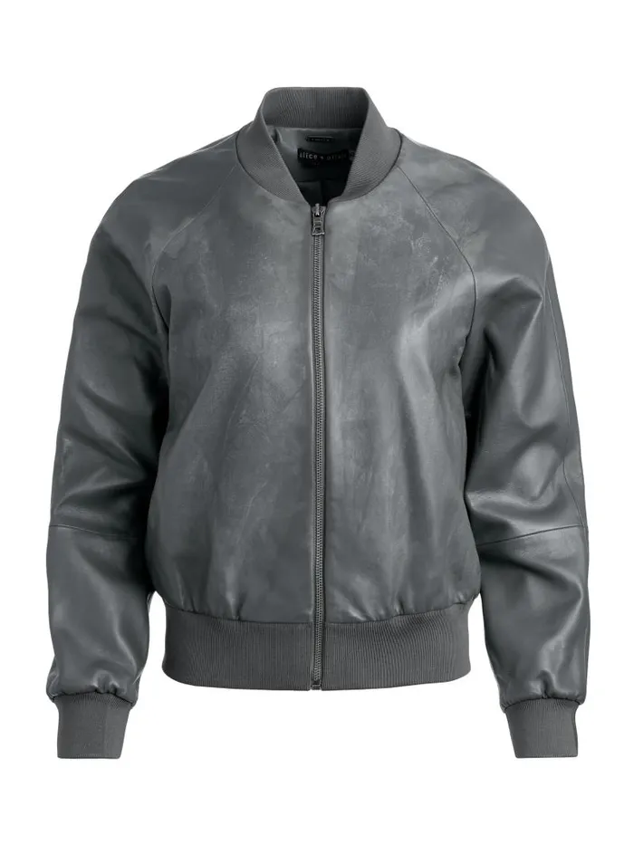 Alice Olivia FELISA LEATHER BOMBER JACKET Black Women Jackets Coats