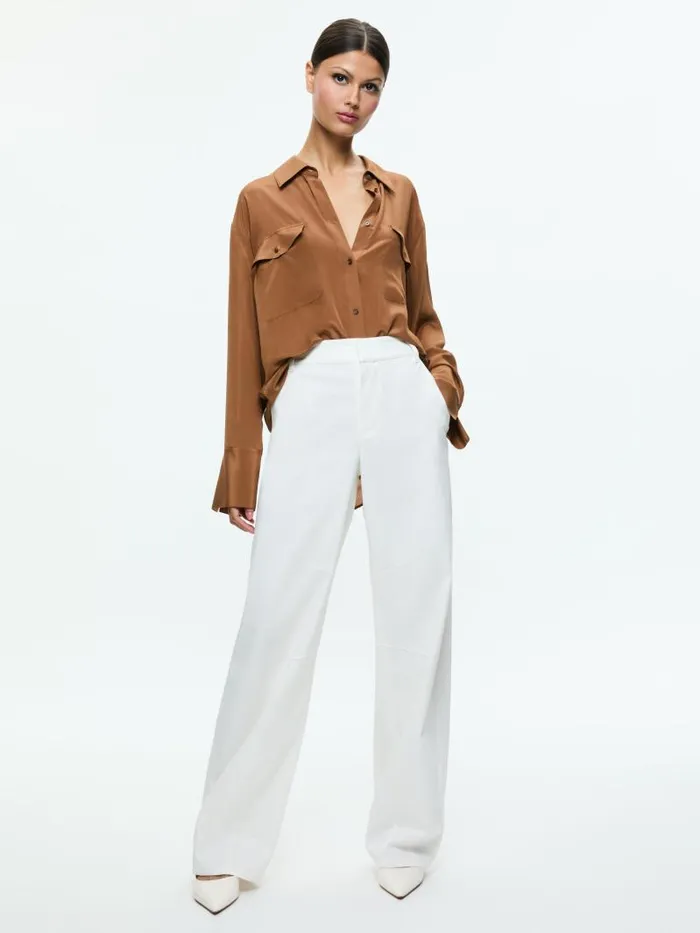 Alice Olivia FINELY OVERSIZED UTILITY SHIRT Camel Women Tops