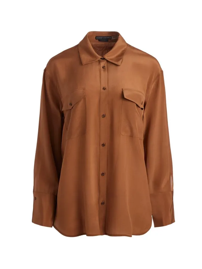 Alice Olivia FINELY OVERSIZED UTILITY SHIRT Camel Women Tops