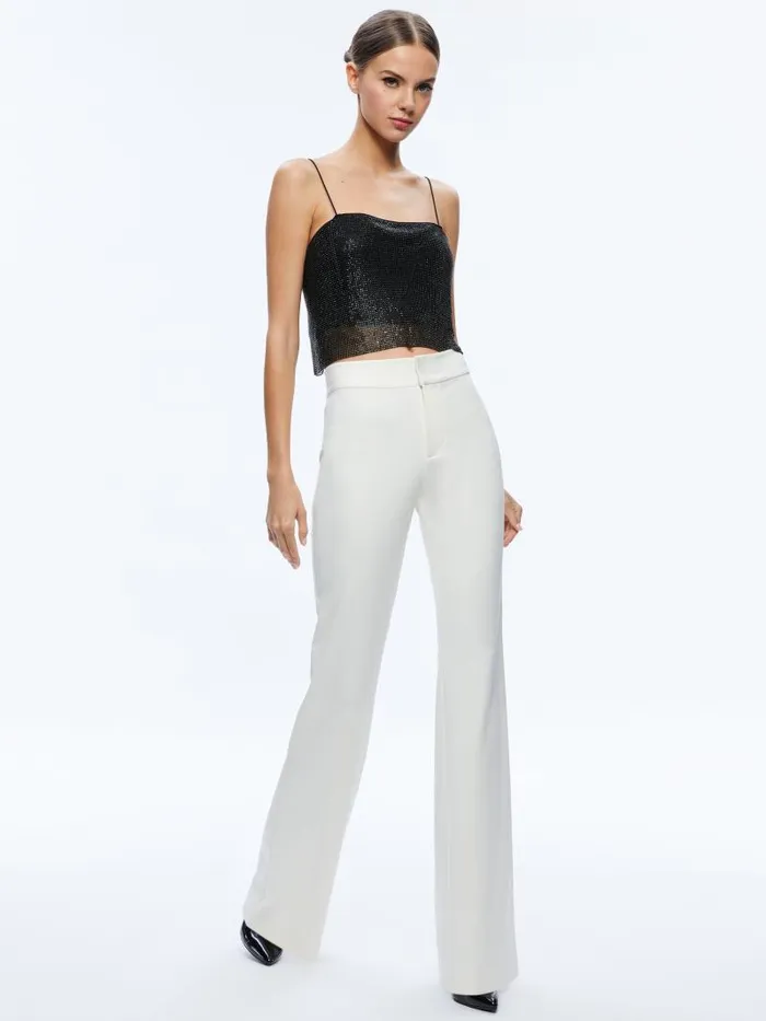 Alice Olivia GRAZI EMBELLISHED SPAGHETTI STRAP TOP Black Women Tops