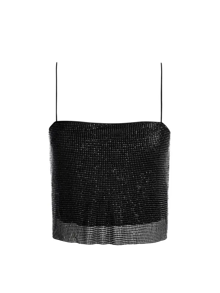 Alice Olivia GRAZI EMBELLISHED SPAGHETTI STRAP TOP Black Women Tops