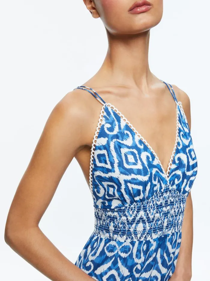 Alice Olivia IMOGENE TIERED MAXI DRESS Artisan Ikat French Blue Women Dresses