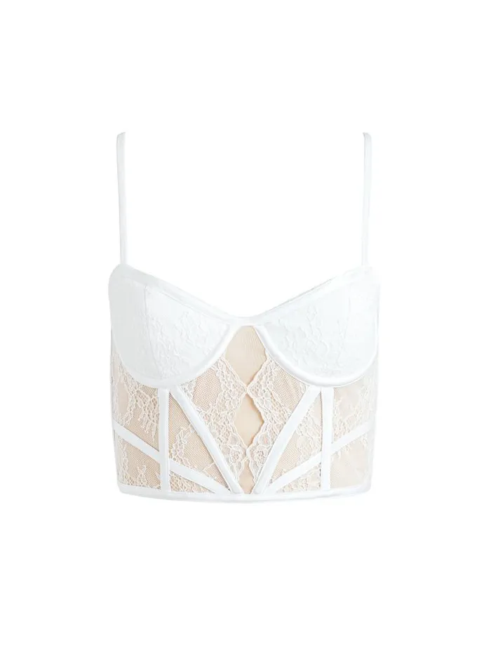 Alice Olivia IZZY LACE BUSTIER TOP Off White Women Tops