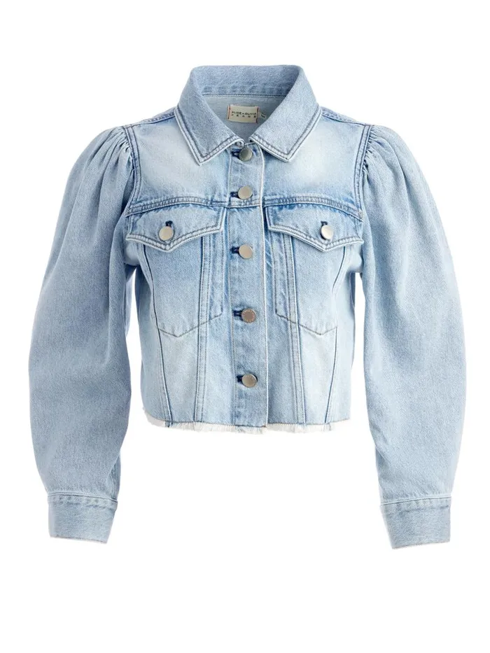 Alice Olivia LANA PUFF SLEEVE DENIM JACKET Drifting By Floral Women Jackets Coats