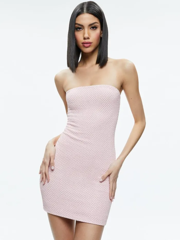 Alice Olivia LEIA STRAPLESS EMBELLISHED MINI DRESS Black Women Dresses