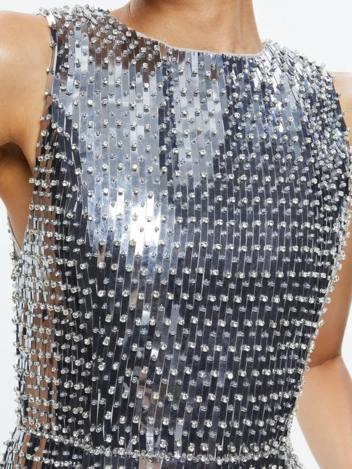 Alice Olivia LINDSEY EMBELLISHED MINI GOWN Silver Women Dresses