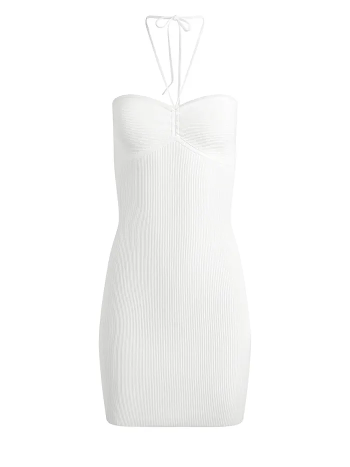 Alice Olivia LINNIE RUCHED HALTER DRESS Soft White Women Dresses