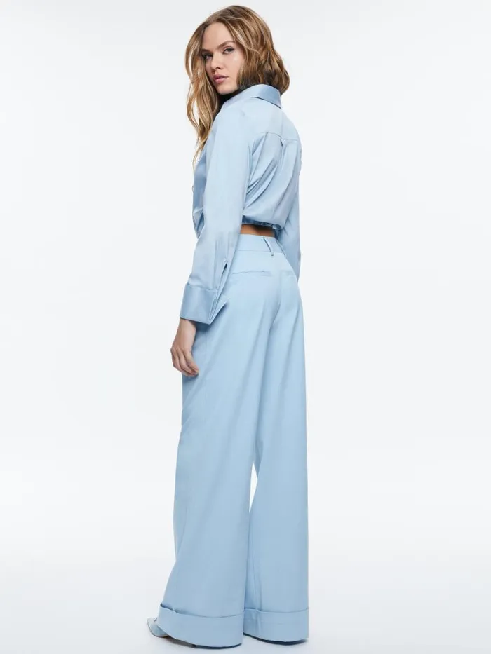 Alice Olivia LUCILE CROPPED PLEATED BLOUSE Mineral Blue Women Tops