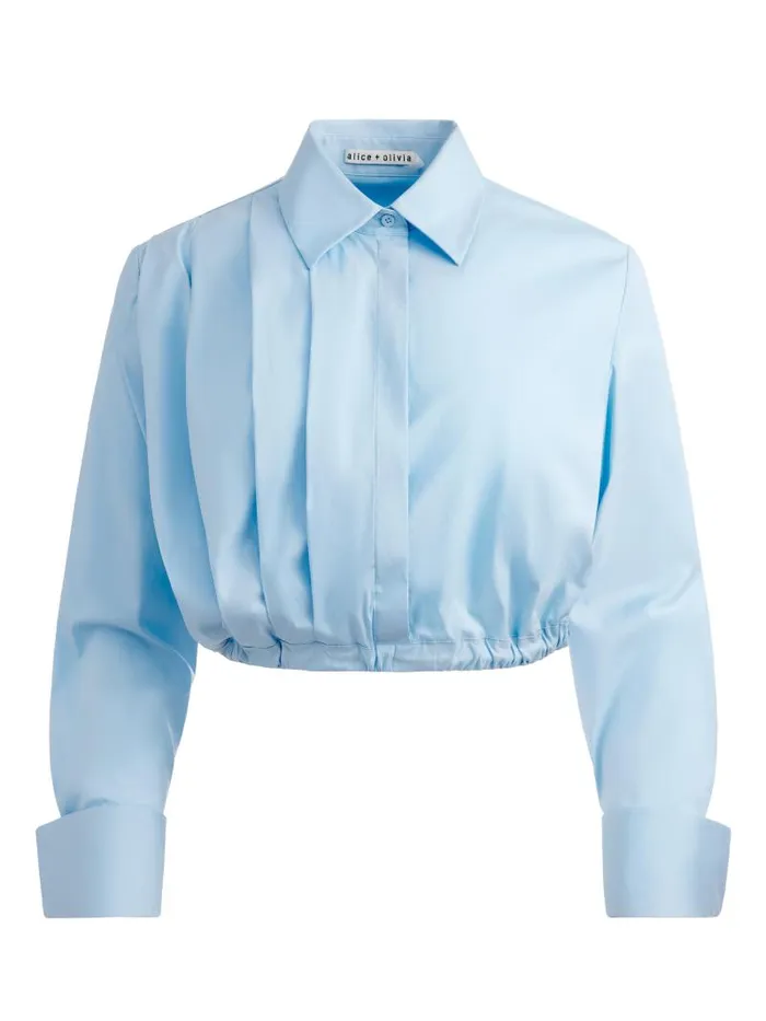 Alice Olivia LUCILE CROPPED PLEATED BLOUSE Mineral Blue Women Tops