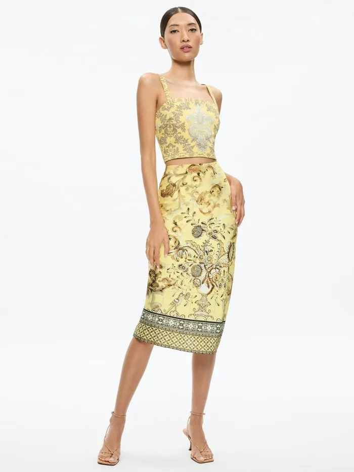 Alice Olivia MAEVE MIDI SLIP SKIRT WITH SLIT Lisboa Lemon Meringue Women Skirts