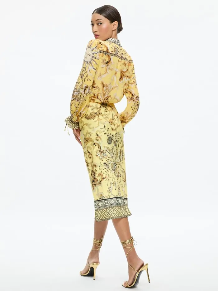 Alice Olivia MAEVE MIDI SLIP SKIRT WITH SLIT Lisboa Lemon Meringue Women Skirts