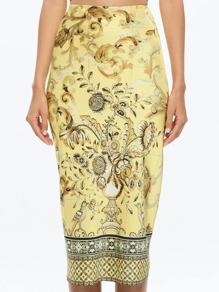 Alice Olivia MAEVE MIDI SLIP SKIRT WITH SLIT Lisboa Lemon Meringue Women Skirts