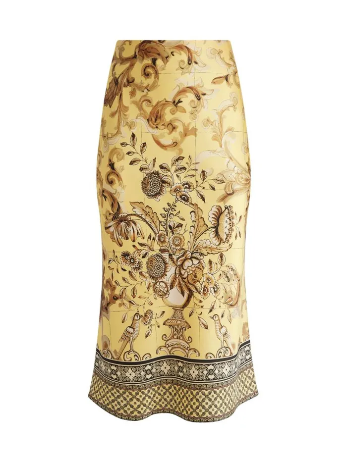 Alice Olivia MAEVE MIDI SLIP SKIRT WITH SLIT Lisboa Lemon Meringue Women Skirts