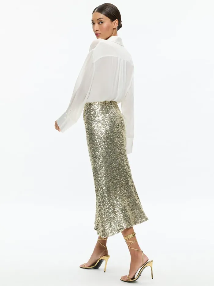Alice Olivia MAEVE SEQUIN KICK FLARE SLIP SKIRT Champagnesilver Women Skirts