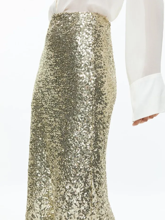 Alice Olivia MAEVE SEQUIN KICK FLARE SLIP SKIRT Champagnesilver Women Skirts