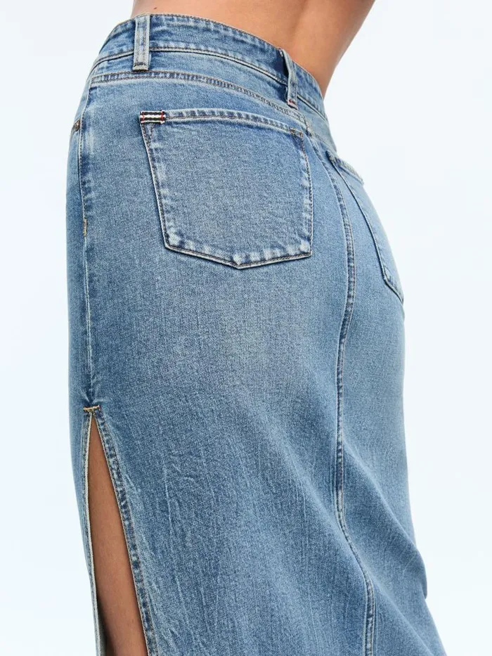 Alice Olivia MARISSA HIGH RISE MAXI SKIRT WITH SIDE SLIT Brooklyn Blue Women Skirts