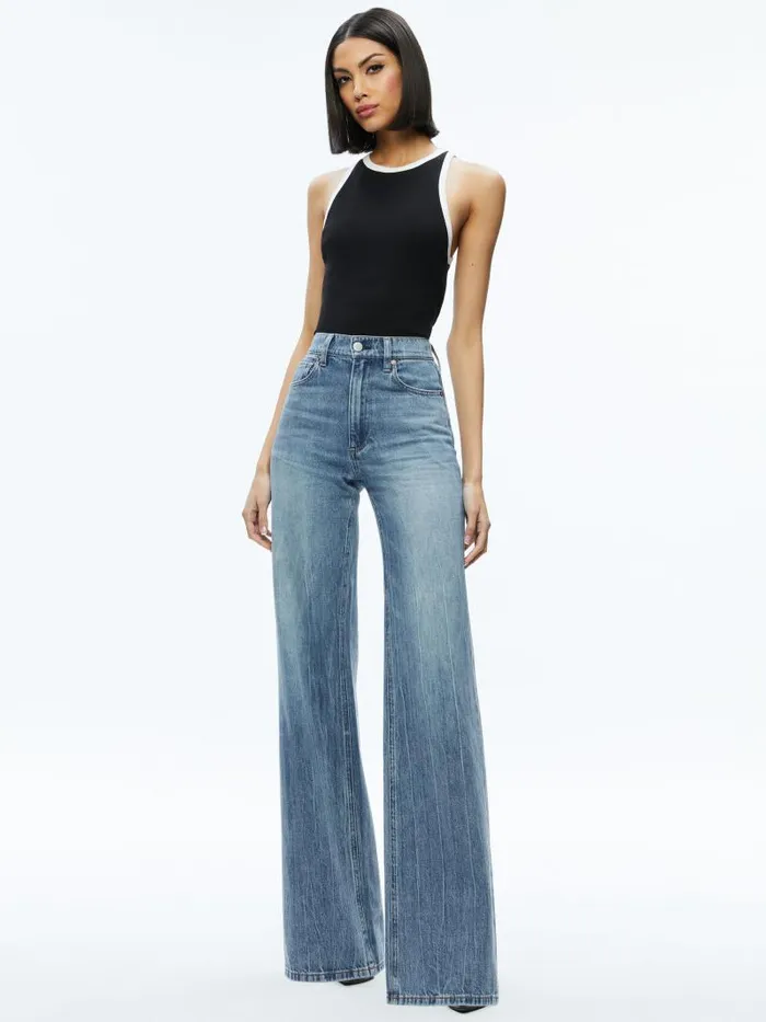 Alice Olivia MIRTHA RIBBED RACERBACK TANK Blackoff White Women Tops