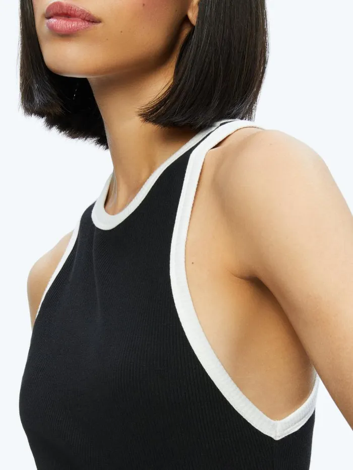 Alice Olivia MIRTHA RIBBED RACERBACK TANK Blackoff White Women Tops