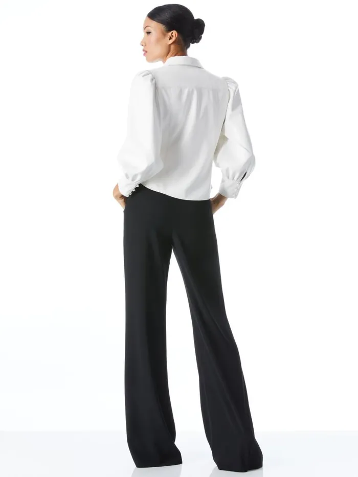 Alice Olivia NADINE VEGAN LEATHER BUTTON DOWN Black Women Tops