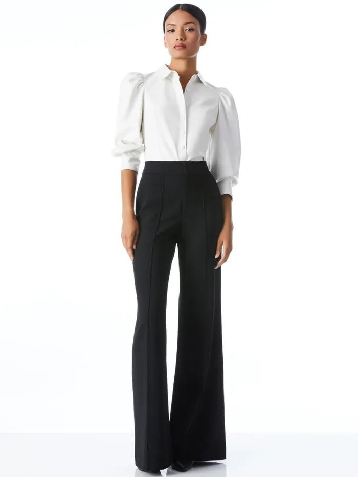 Alice Olivia NADINE VEGAN LEATHER BUTTON DOWN Black Women Tops