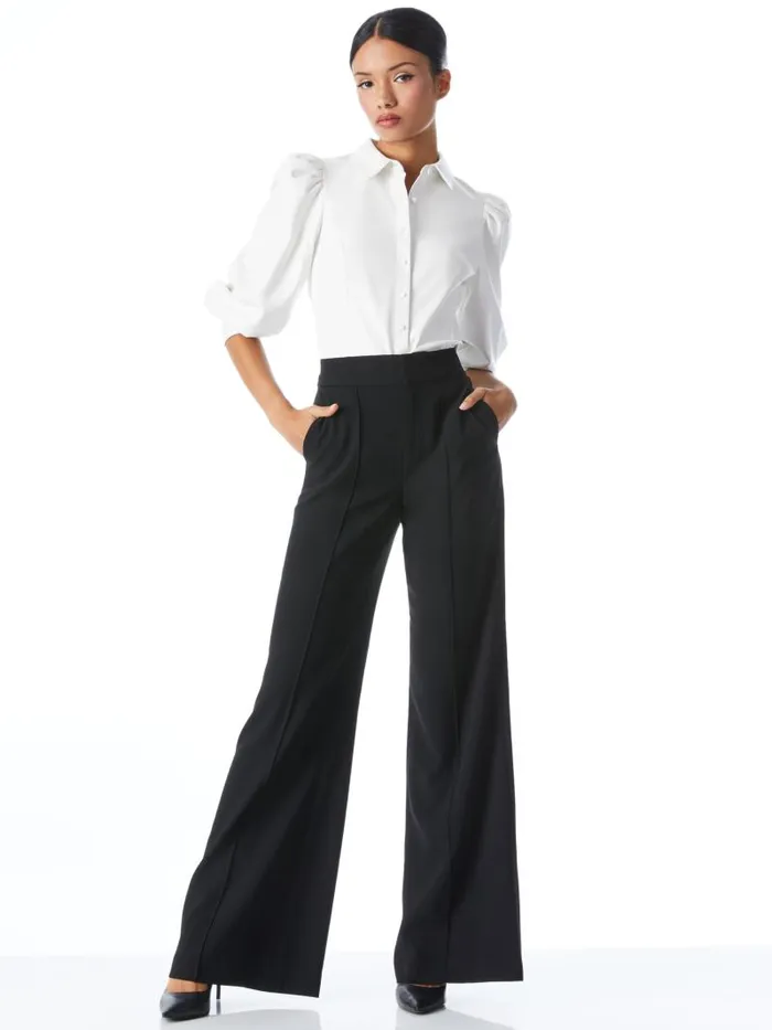 Alice Olivia NADINE VEGAN LEATHER BUTTON DOWN Black Women Tops