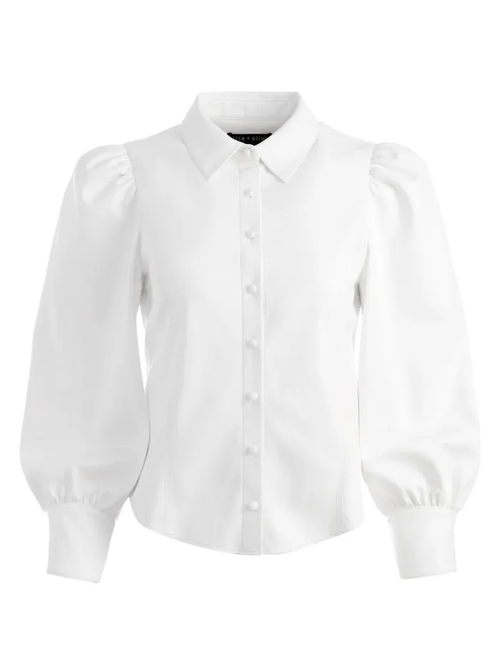Alice Olivia NADINE VEGAN LEATHER BUTTON DOWN Black Women Tops