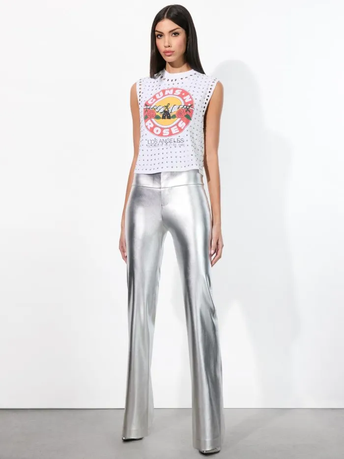 Alice Olivia OLIVIA VEGAN LEATHER BOOTCUT PANT Silver Women Pants