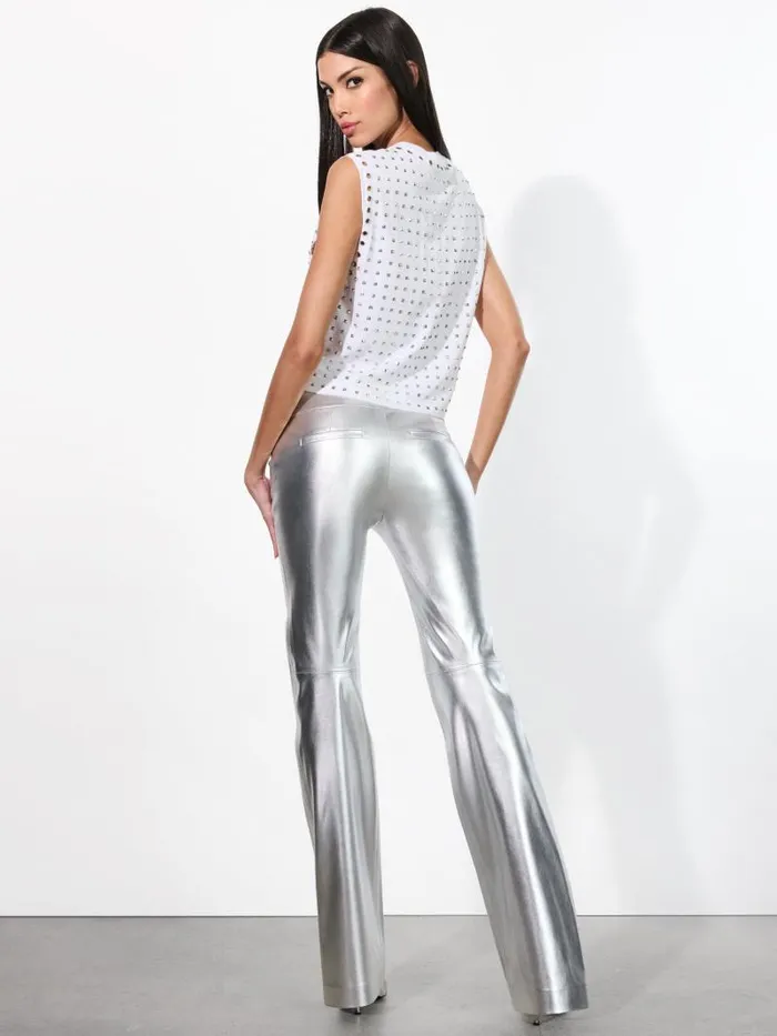 Alice Olivia OLIVIA VEGAN LEATHER BOOTCUT PANT Silver Women Pants