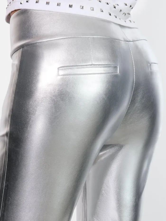 Alice Olivia OLIVIA VEGAN LEATHER BOOTCUT PANT Silver Women Pants