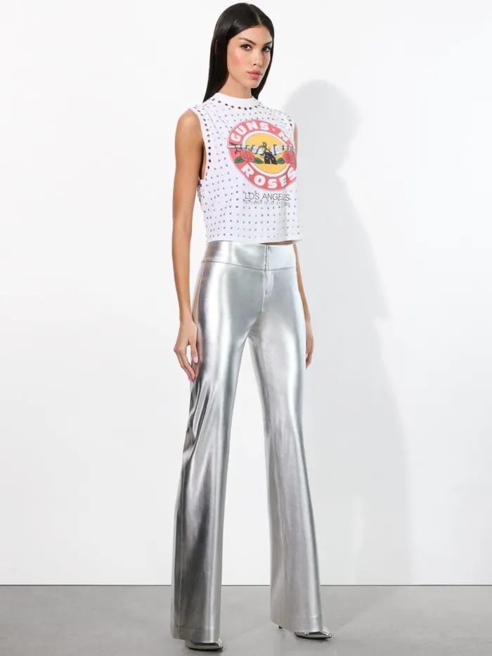 Alice Olivia OLIVIA VEGAN LEATHER BOOTCUT PANT Silver Women Pants