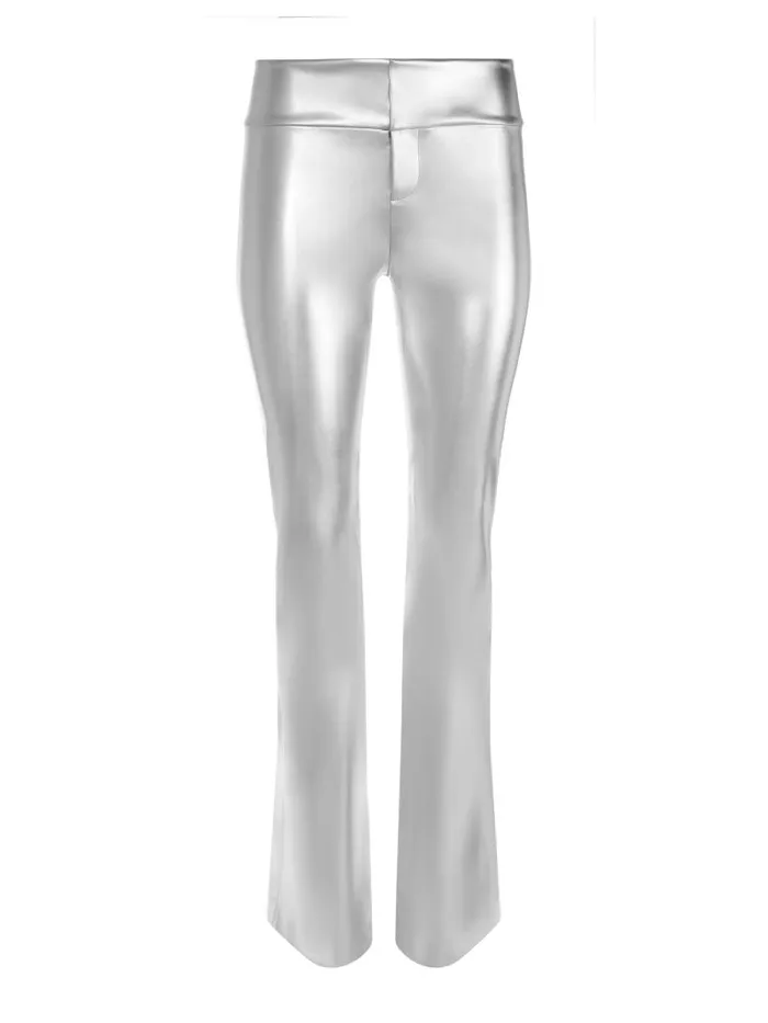 Alice Olivia OLIVIA VEGAN LEATHER BOOTCUT PANT Silver Women Pants