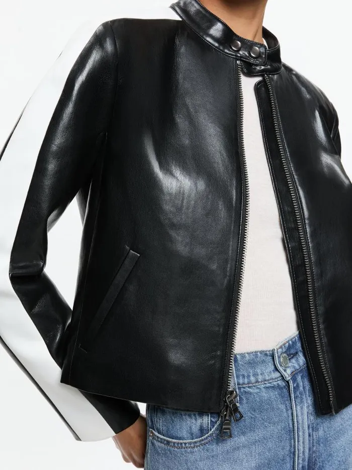 Alice Olivia RICKIE VEGAN LEATHER RACER JACKET Black Women Jackets Coats