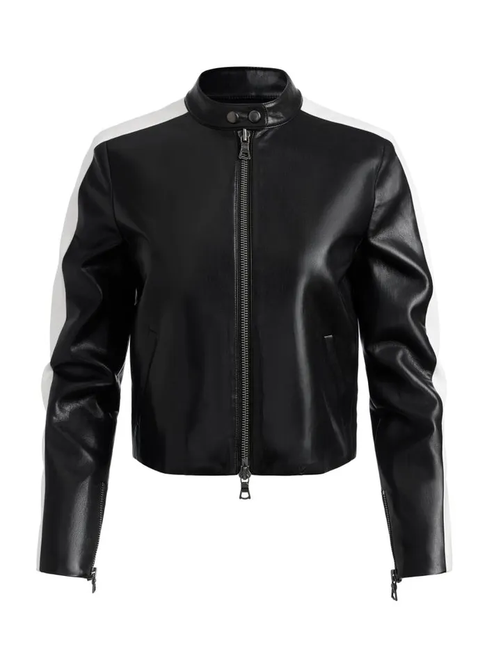 Alice Olivia RICKIE VEGAN LEATHER RACER JACKET Black Women Jackets Coats