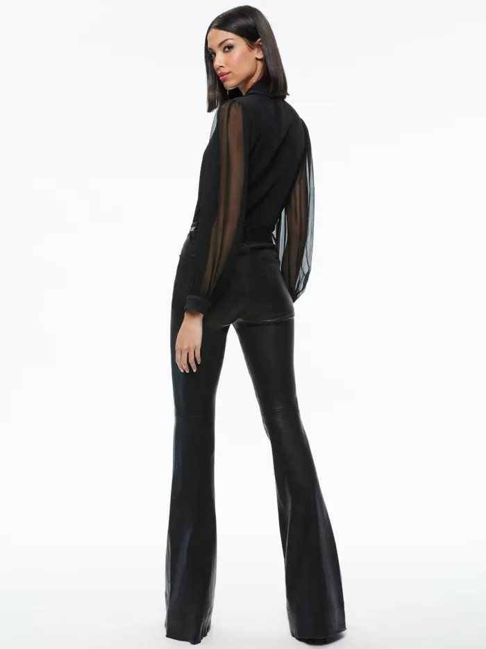 Alice Olivia ROANNE BLOUSON SLEEVE BUTTON DOWN Black Women Tops
