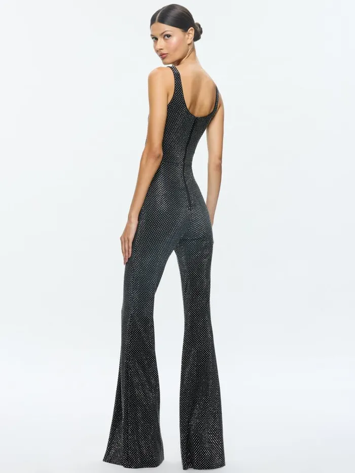 Alice Olivia TERESA EMBELLISHED BELL BOTTOM JUMPSUIT Blacksilver Women Jumpsuits Rompers