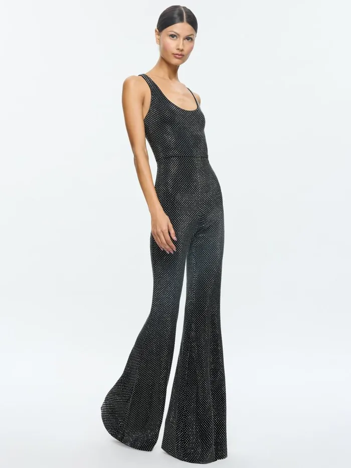Alice Olivia TERESA EMBELLISHED BELL BOTTOM JUMPSUIT Blacksilver Women Jumpsuits Rompers