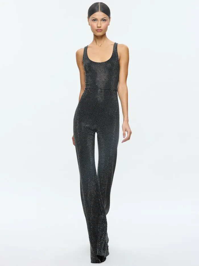 Alice Olivia TERESA EMBELLISHED BELL BOTTOM JUMPSUIT Blacksilver Women Jumpsuits Rompers