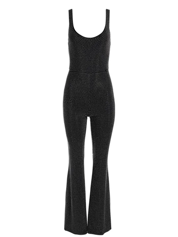 Alice Olivia TERESA EMBELLISHED BELL BOTTOM JUMPSUIT Blacksilver Women Jumpsuits Rompers